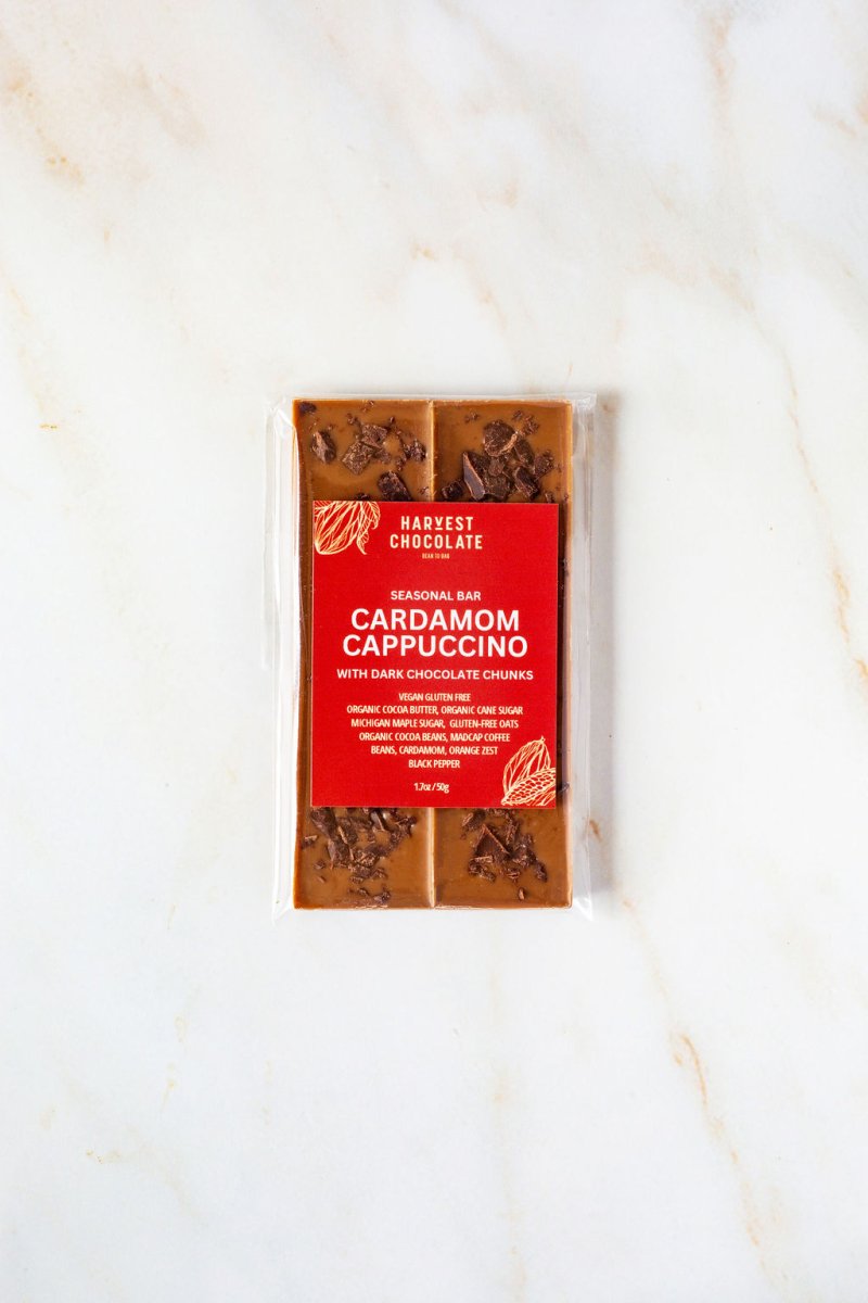 Cardamom Cappuccino – bean - to - bar chocolate by Harvest Chocolate