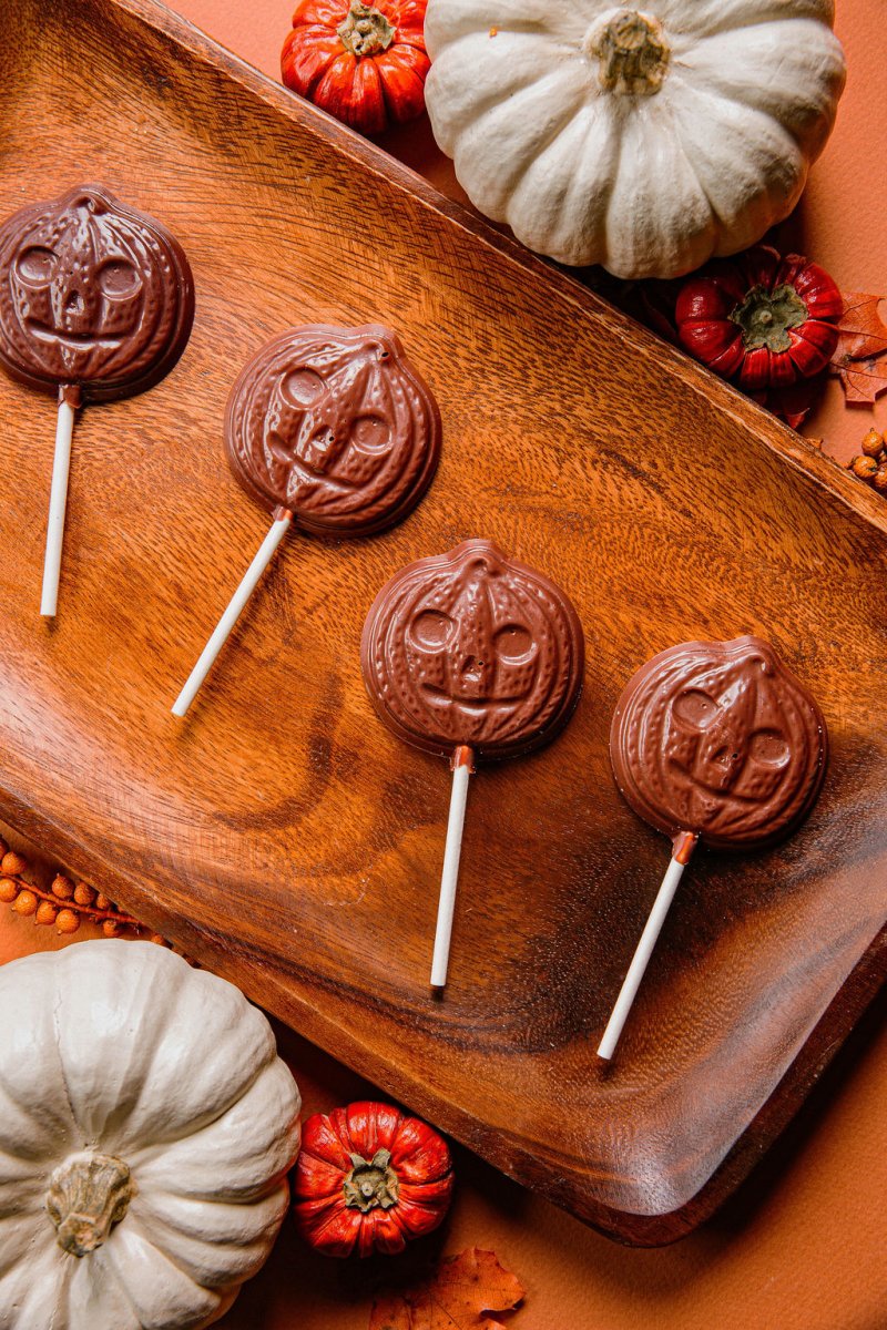 Jack O' Lantern Chocolate Lollipop – bean - to - bar chocolate by Harvest Chocolate