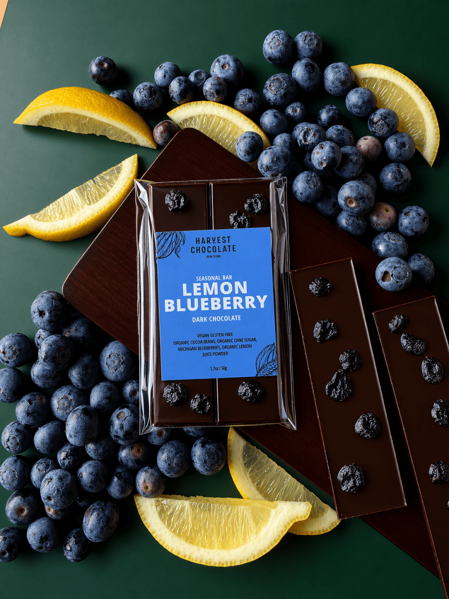 Lemon Blueberry – bean - to - bar chocolate by Harvest Chocolate