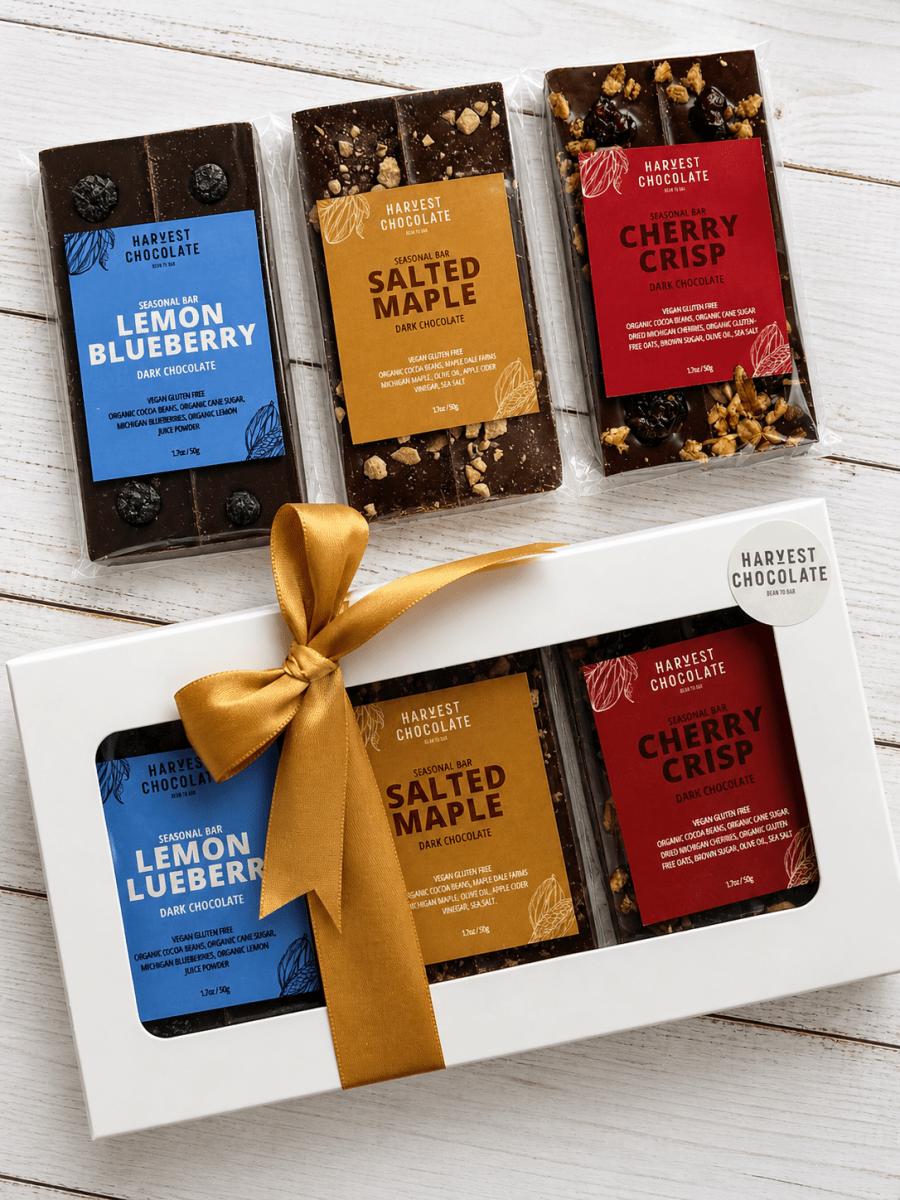 Michigan Chocolate Bar Trio – bean - to - bar chocolate by Harvest Chocolate