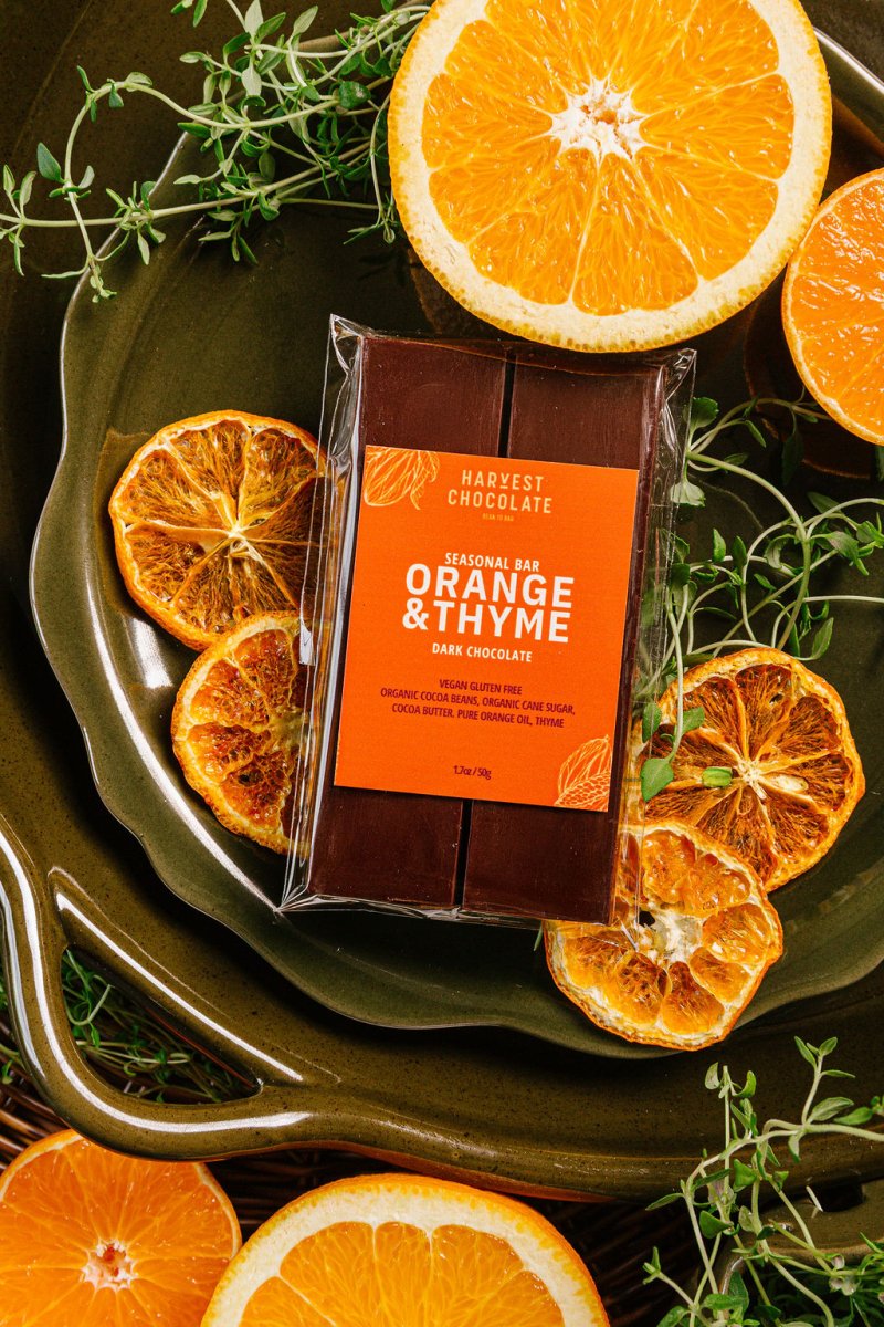 Orange + Thyme – bean - to - bar chocolate by Harvest Chocolate